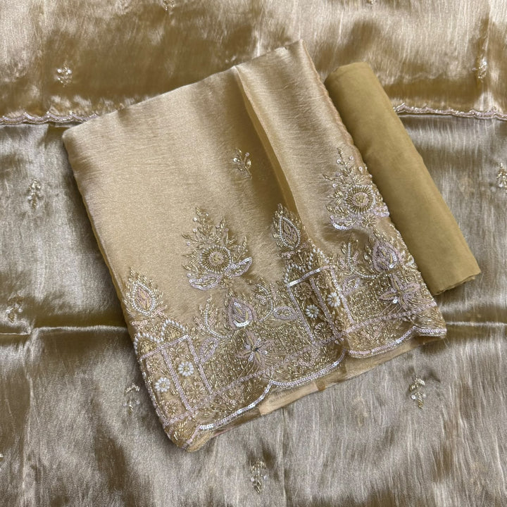 Premium Glass Tissue Cutdana Sequin Work Unstitched Suit Set-AC1503-4