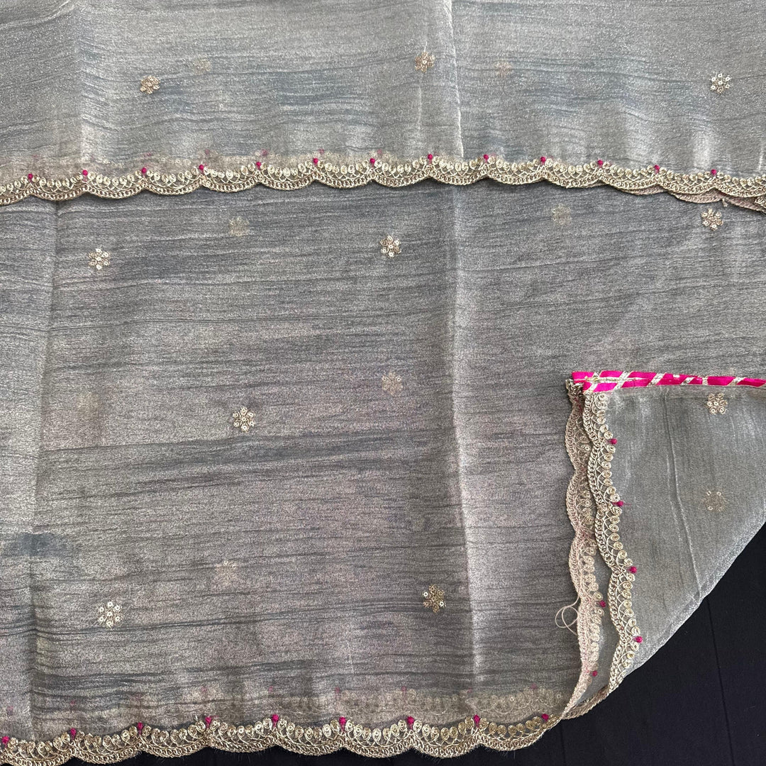 Premium Crush Tissue Dabka Sequin Moti Thread Work Unstitched Suit Set-D13159-A