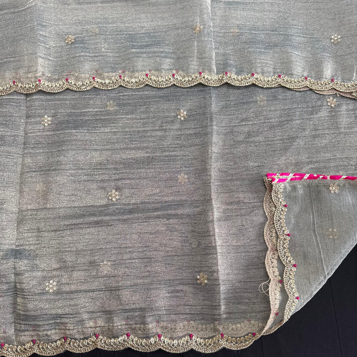 Premium Crush Tissue Dabka Sequin Moti Thread Work Unstitched Suit Set-D13159-A
