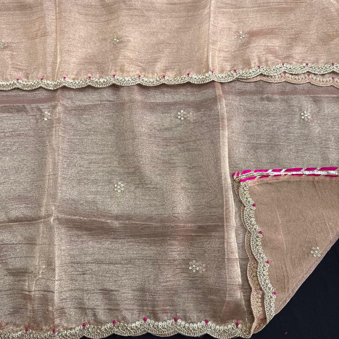 Premium Crush Tissue Dabka Sequin Moti Thread Work Unstitched Suit Set-D13159-A1
