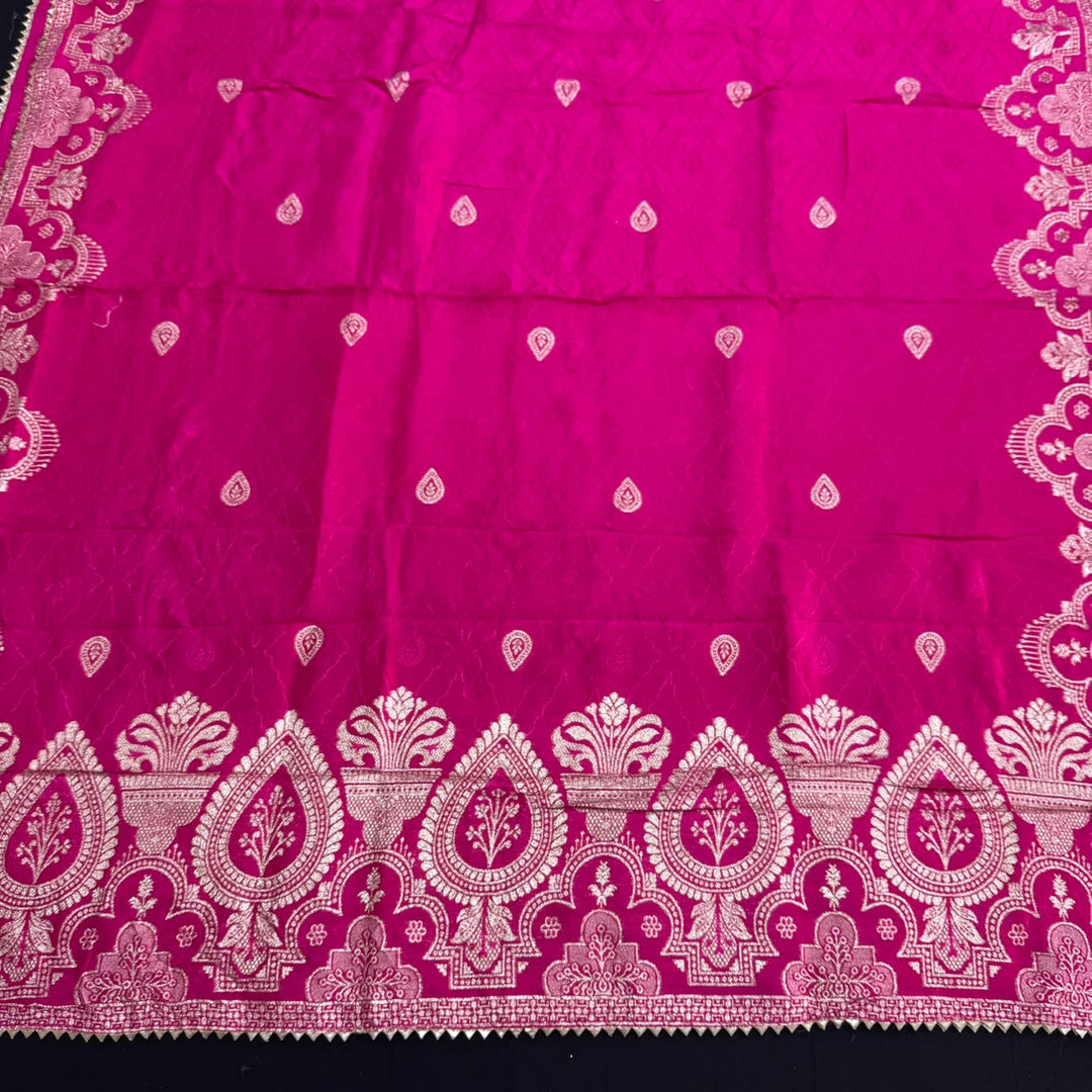 Chanderi Silk Dabka, Sequins & Moti Work Unstitched Suit Set - D13173 - A
