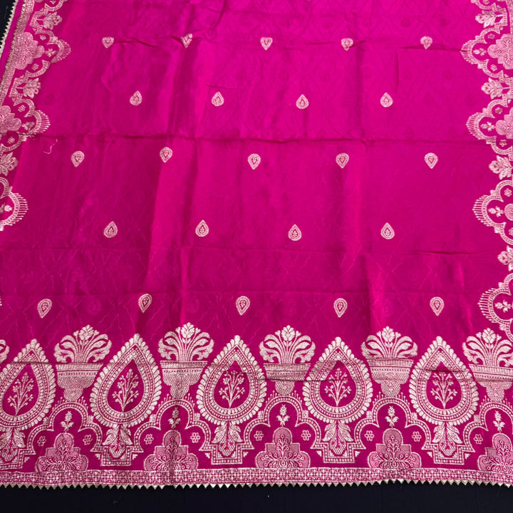 Chanderi Silk Dabka, Sequins & Moti Work Unstitched Suit Set - D13173 - A