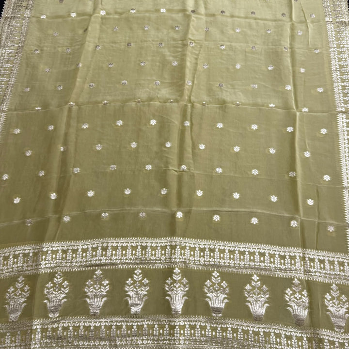 Chanderi Silk Dabka, Sequins & Moti Work Unstitched Suit Set - D13173 - B