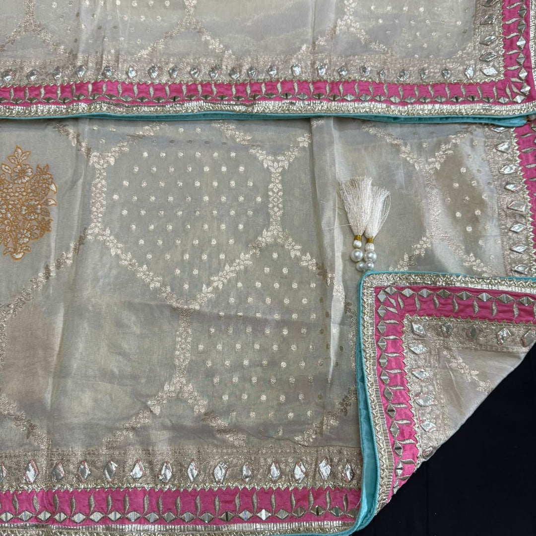 Premium Shimmer Silk Gota Work Unstitched Suit Set - TJIM10 - 1