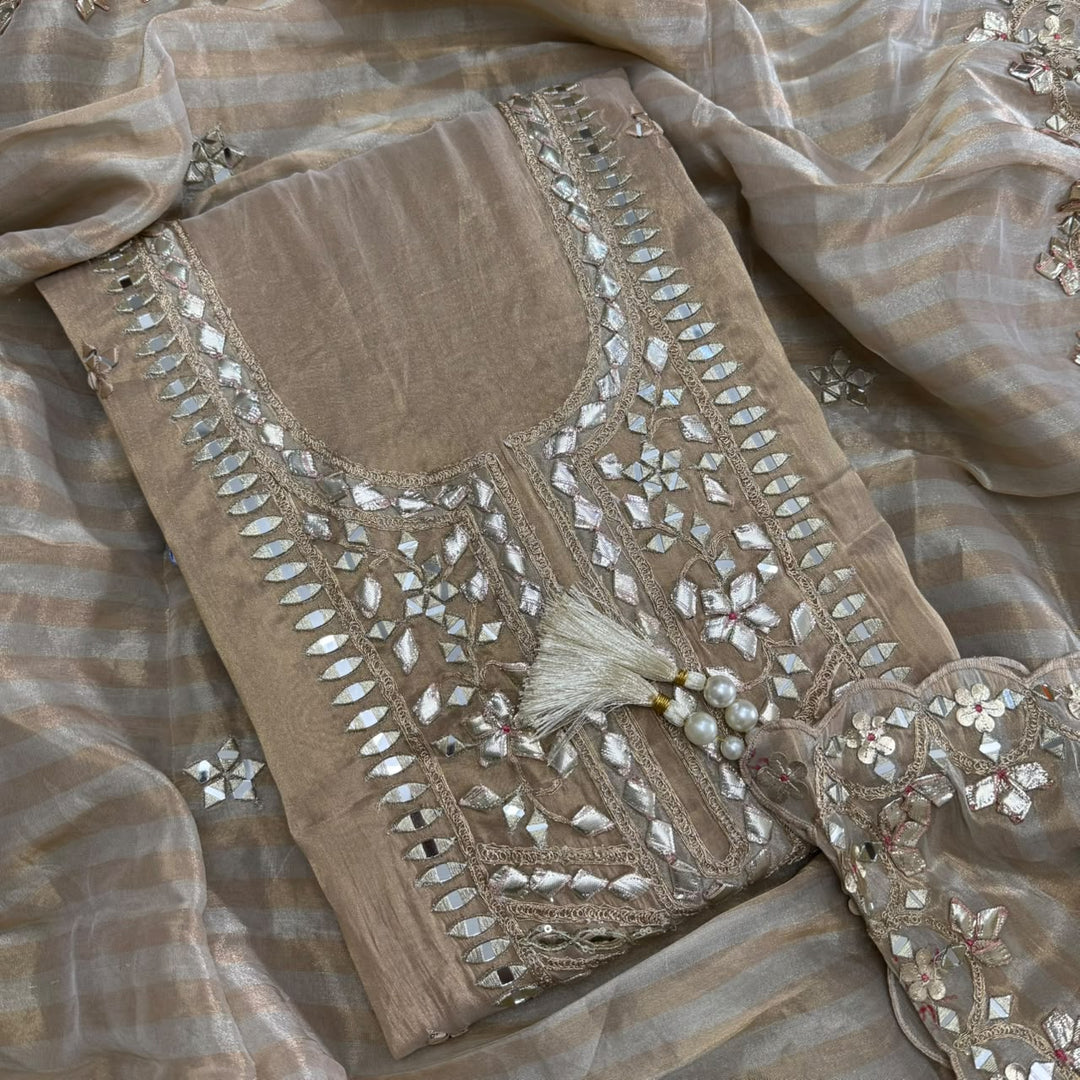 Premium Shimmer Silk Gota Work Unstitched Suit Set - TJIM99 - 1