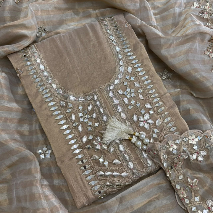 Premium Shimmer Silk Gota Work Unstitched Suit Set - TJIM99 - 1