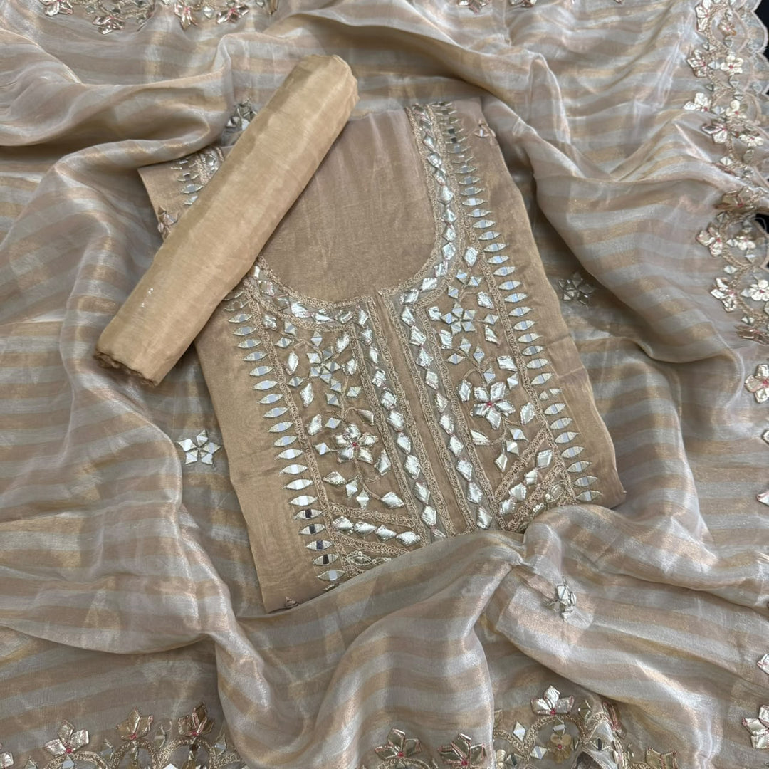 Premium Shimmer Silk Gota Work Unstitched Suit Set - TJIM99 - 1