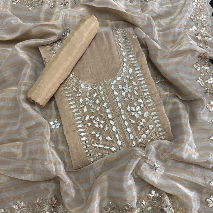 Premium Shimmer Silk Gota Work Unstitched Suit Set - TJIM99 - 1