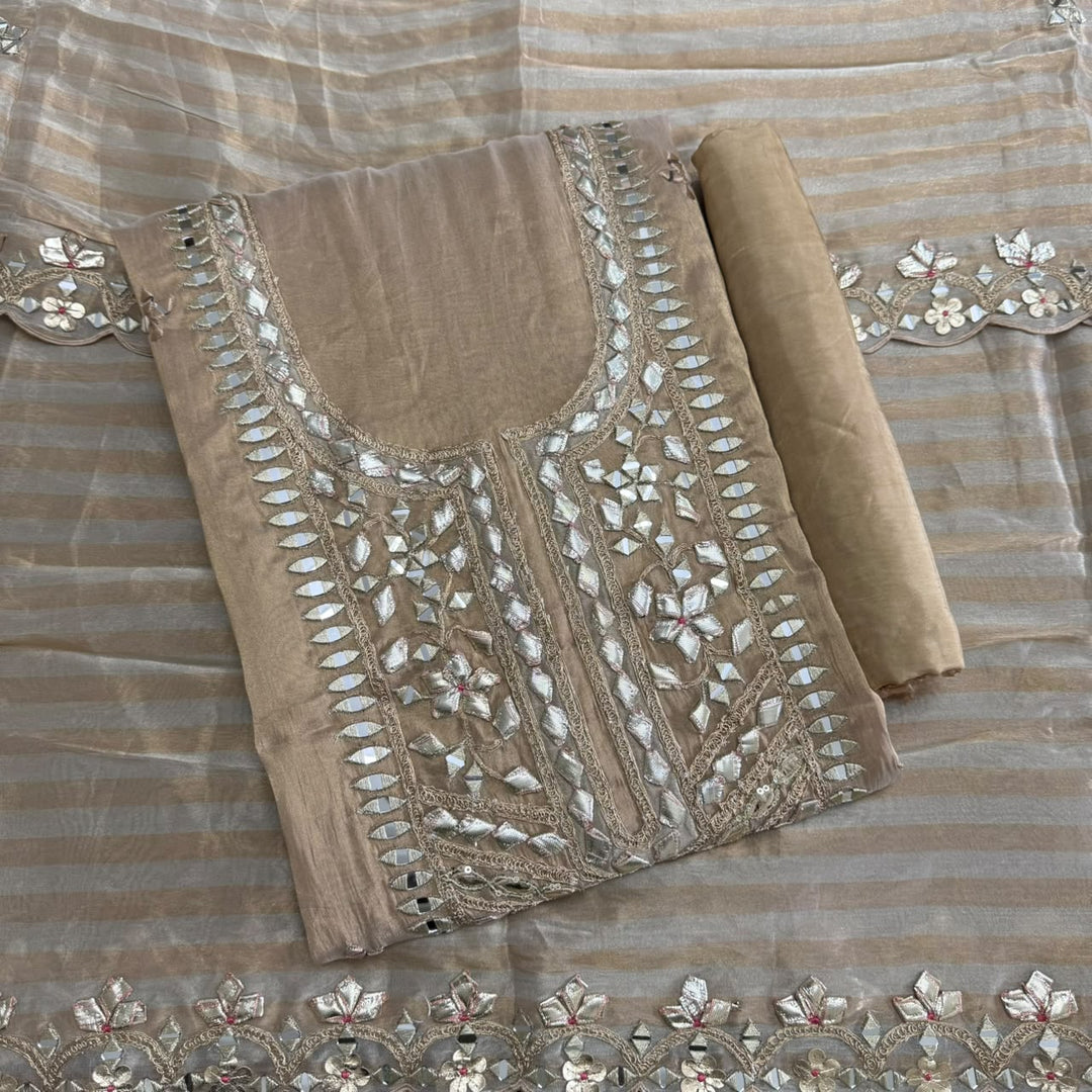 Premium Shimmer Silk Gota Work Unstitched Suit Set - TJIM99 - 1