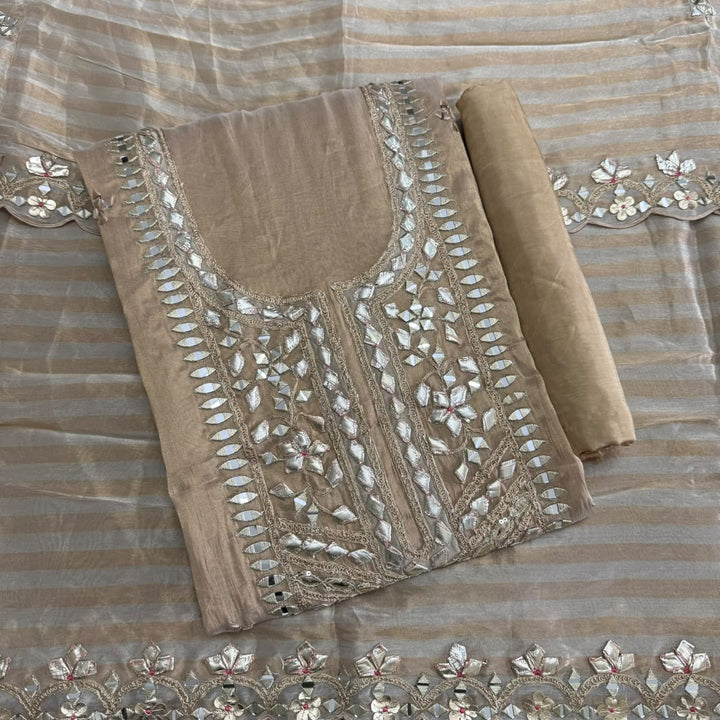 Premium Shimmer Silk Gota Work Unstitched Suit Set - TJIM99 - 1