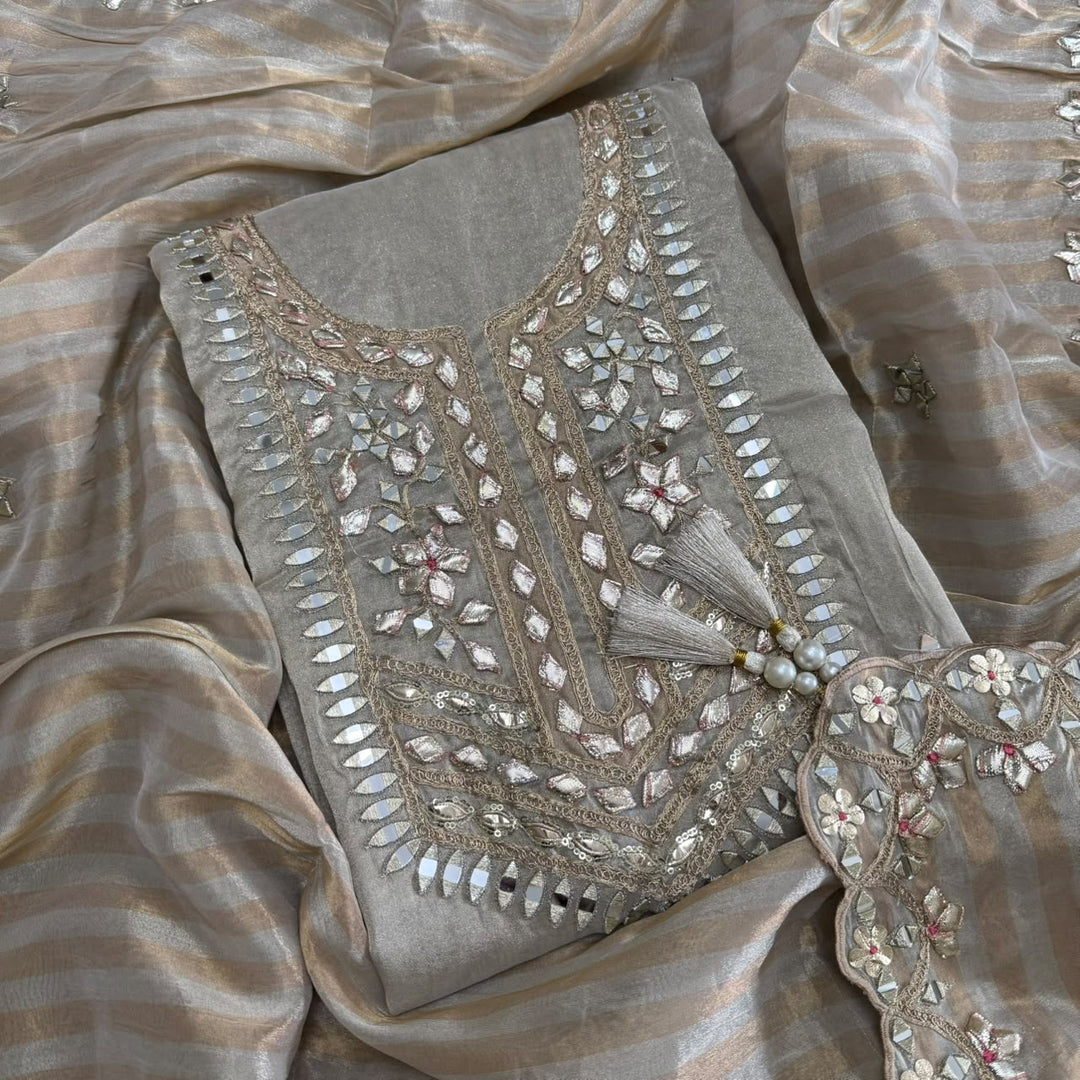 Premium Shimmer Silk Gota Work Unstitched Suit Set - TJIM99 - 2