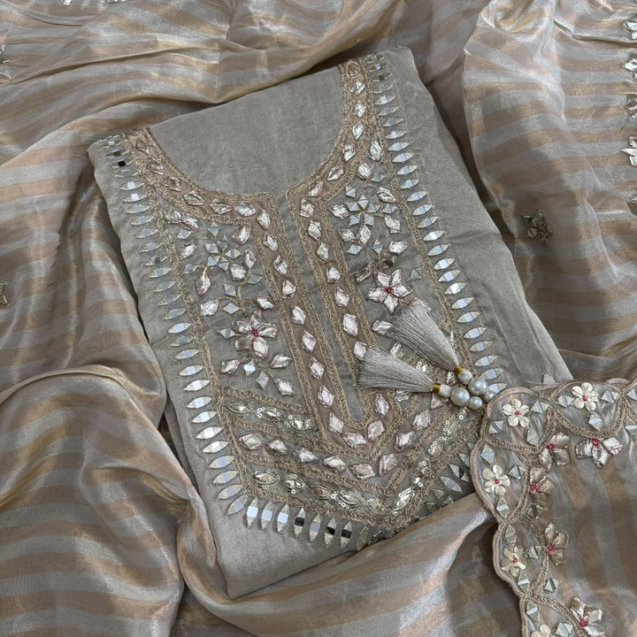 Premium Shimmer Silk Gota Work Unstitched Suit Set - TJIM99 - 2