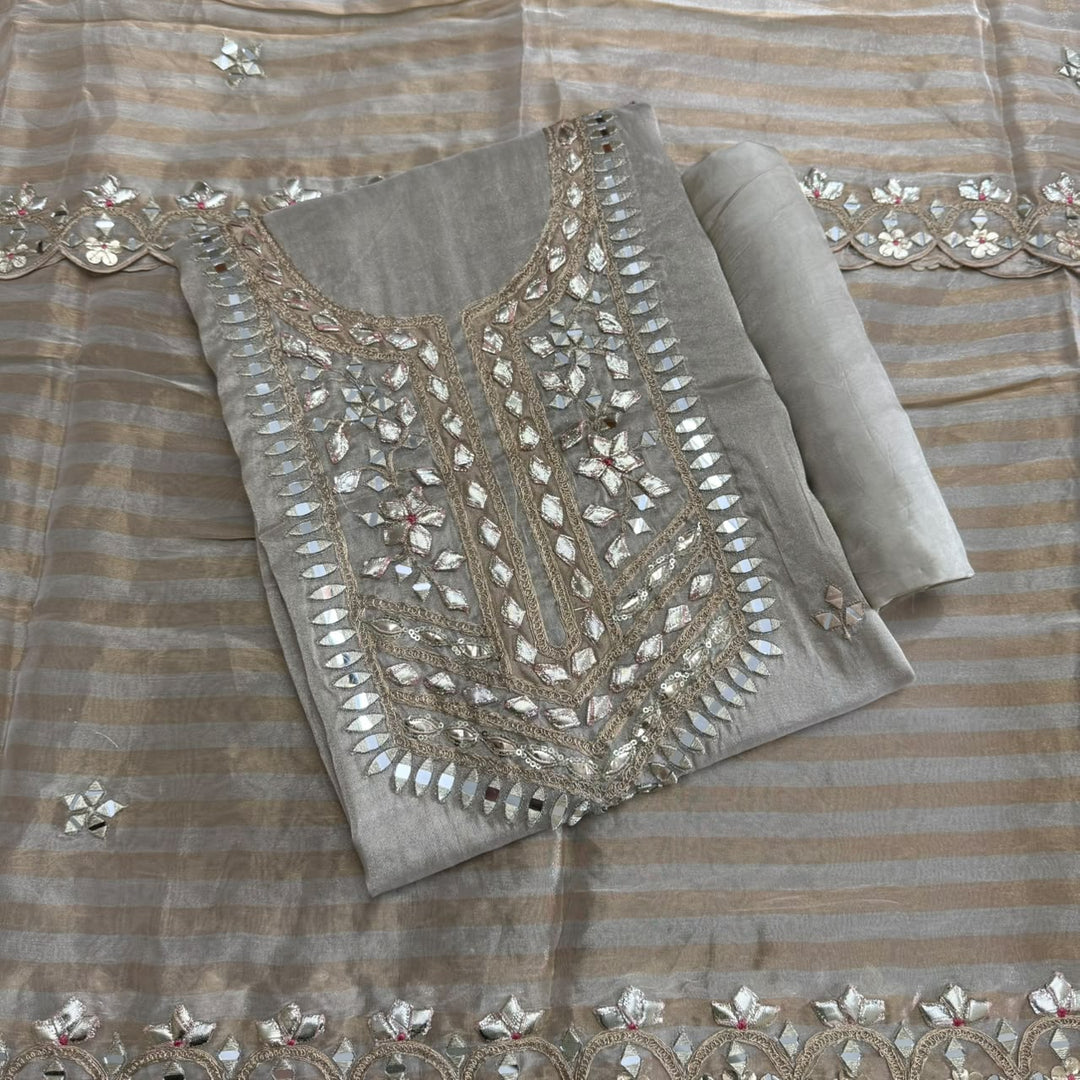 Premium Shimmer Silk Gota Work Unstitched Suit Set - TJIM99 - 2
