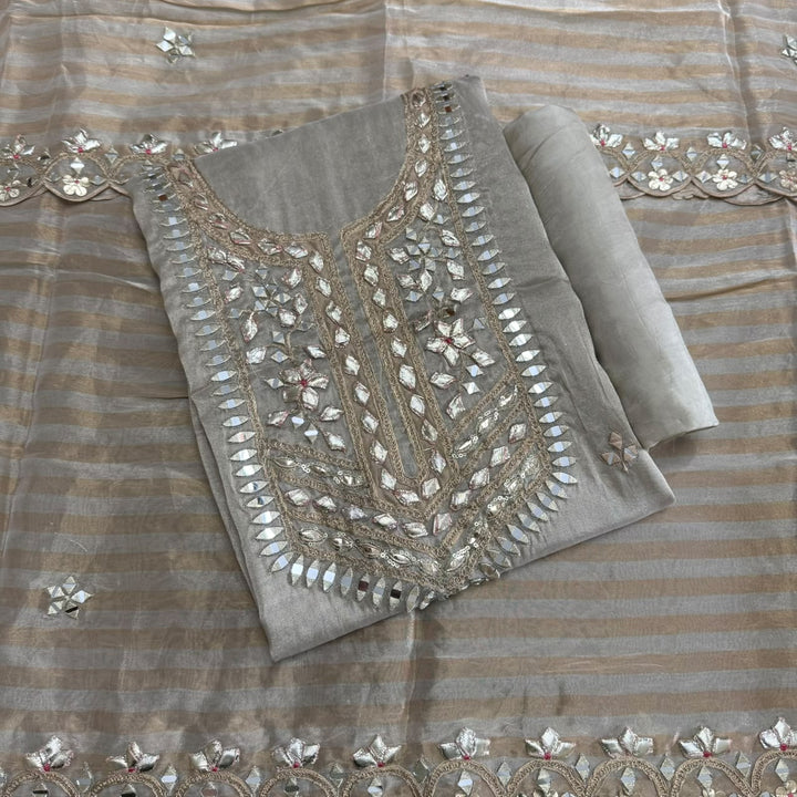 Premium Shimmer Silk Gota Work Unstitched Suit Set - TJIM99 - 2