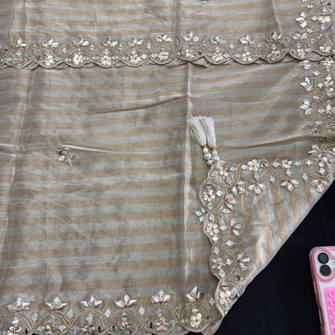 Premium Shimmer Silk Gota Work Unstitched Suit Set - TJIM99 - 2