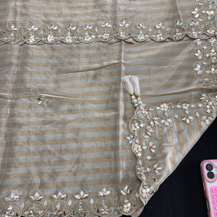 Premium Shimmer Silk Gota Work Unstitched Suit Set - TJIM99 - 2