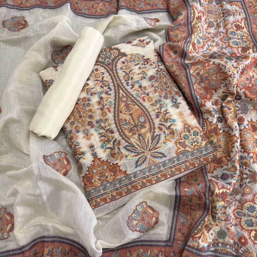 Elegant Lilan Jamdani Zari Designer Unstitched Suit Set - R20464 - A