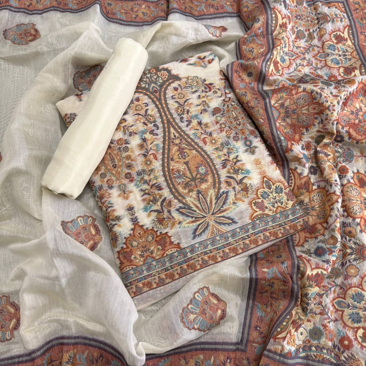 Elegant Lilan Jamdani Zari Designer Unstitched Suit Set - R20464 - A