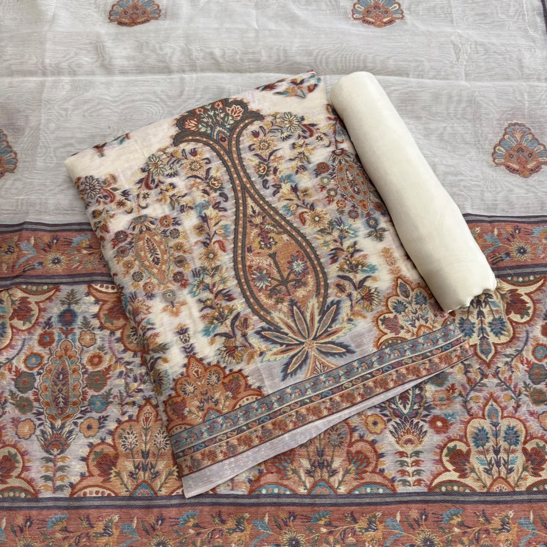 Elegant Lilan Jamdani Zari Designer Unstitched Suit Set - R20464 - A