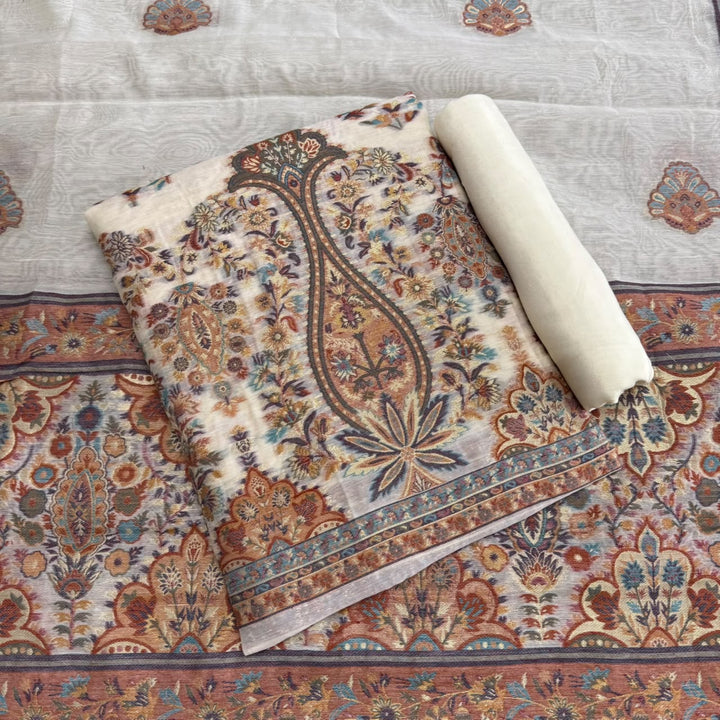 Elegant Lilan Jamdani Zari Designer Unstitched Suit Set - R20464 - A
