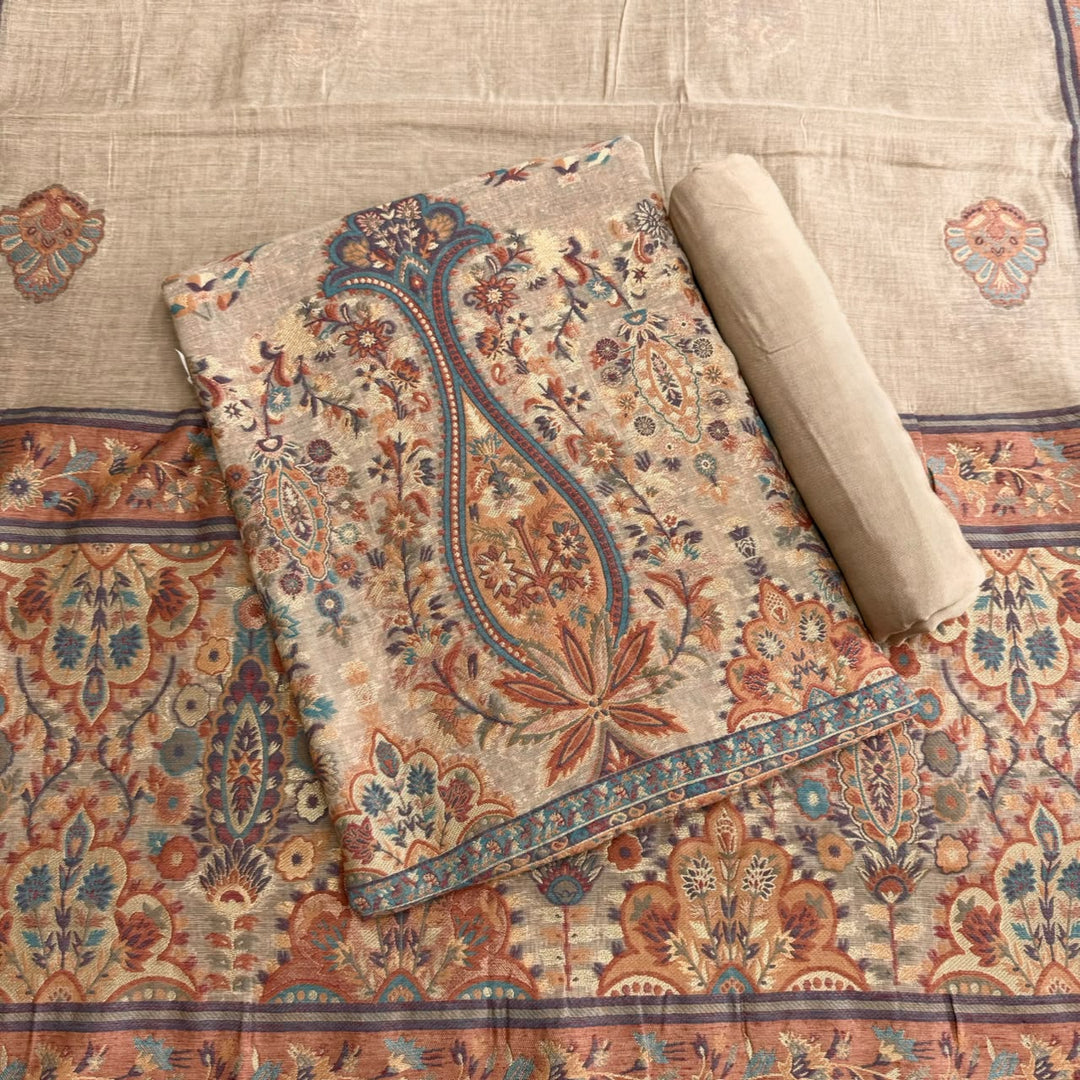 Elegant Lilan Jamdani Zari Designer Unstitched Suit Set - R20464 - B