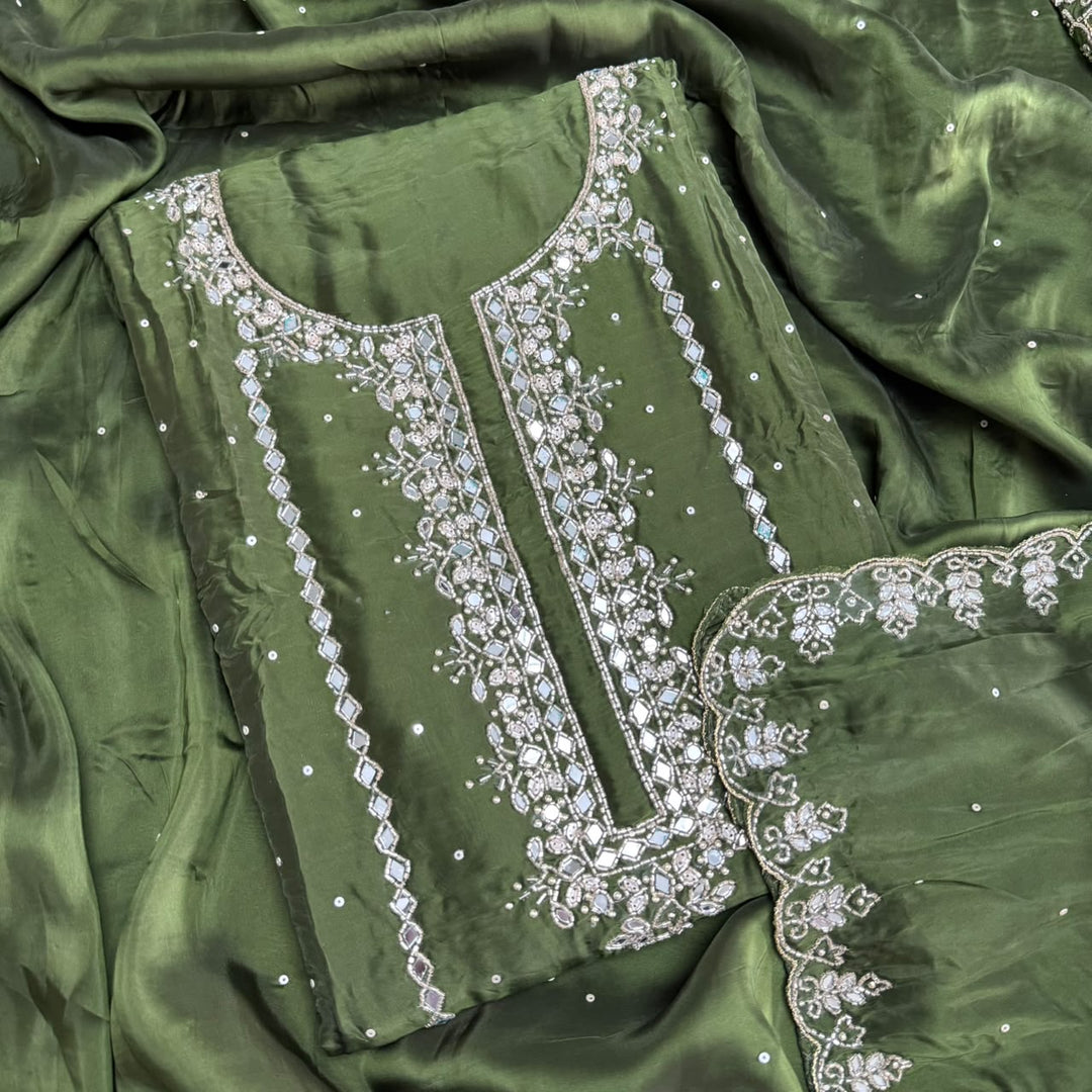 Dola Silk Mirror & Cutdana Handwork Unstitched Suit Set - KF00389 - 2