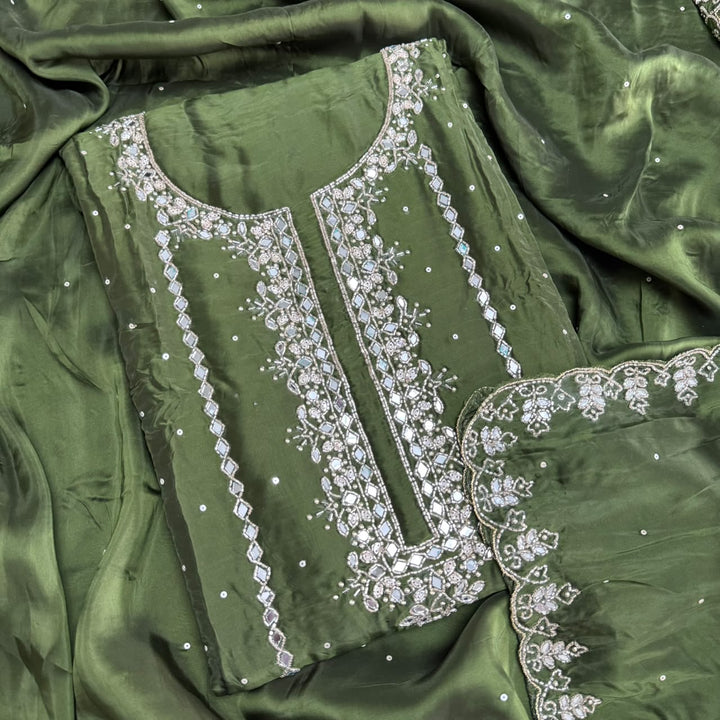 Dola Silk Mirror & Cutdana Handwork Unstitched Suit Set - KF00389 - 2