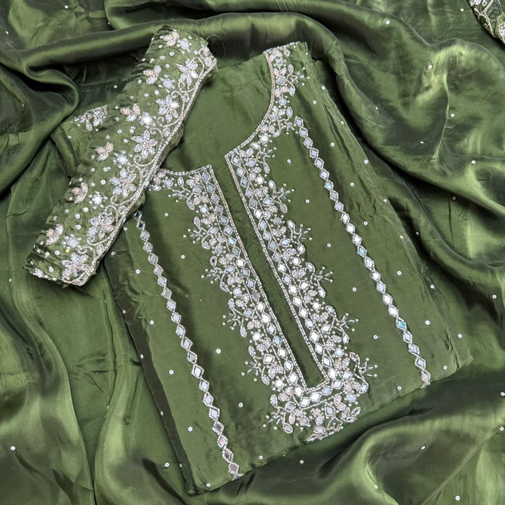 Dola Silk Mirror & Cutdana Handwork Unstitched Suit Set - KF00389 - 2