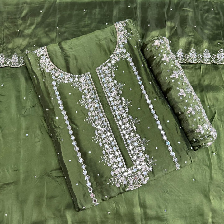 Dola Silk Mirror & Cutdana Handwork Unstitched Suit Set - KF00389 - 2