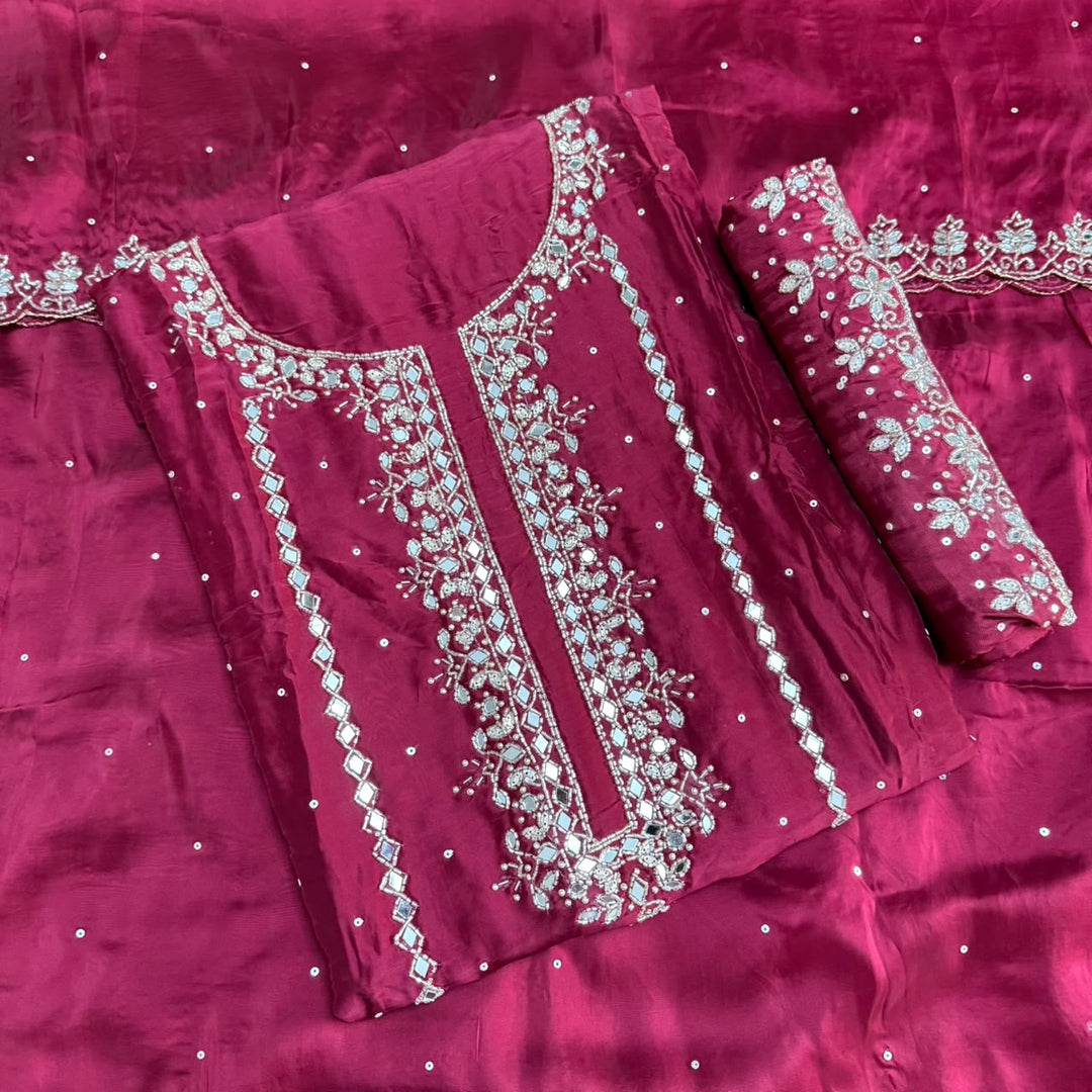 Dola Silk Mirror & Cutdana Handwork Unstitched Suit Set - KF00389 -3