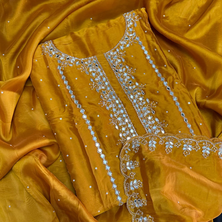 Dola Silk Mirror & Cutdana Handwork Unstitched Suit Set - KF00389 -4