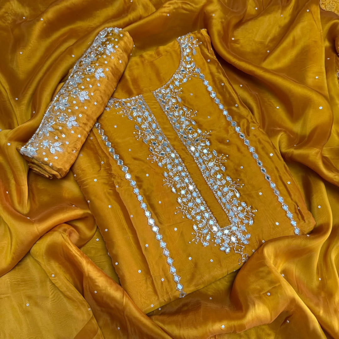 Dola Silk Mirror & Cutdana Handwork Unstitched Suit Set - KF00389 -4