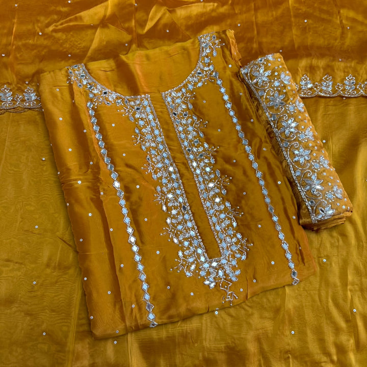 Dola Silk Mirror & Cutdana Handwork Unstitched Suit Set - KF00389 -4