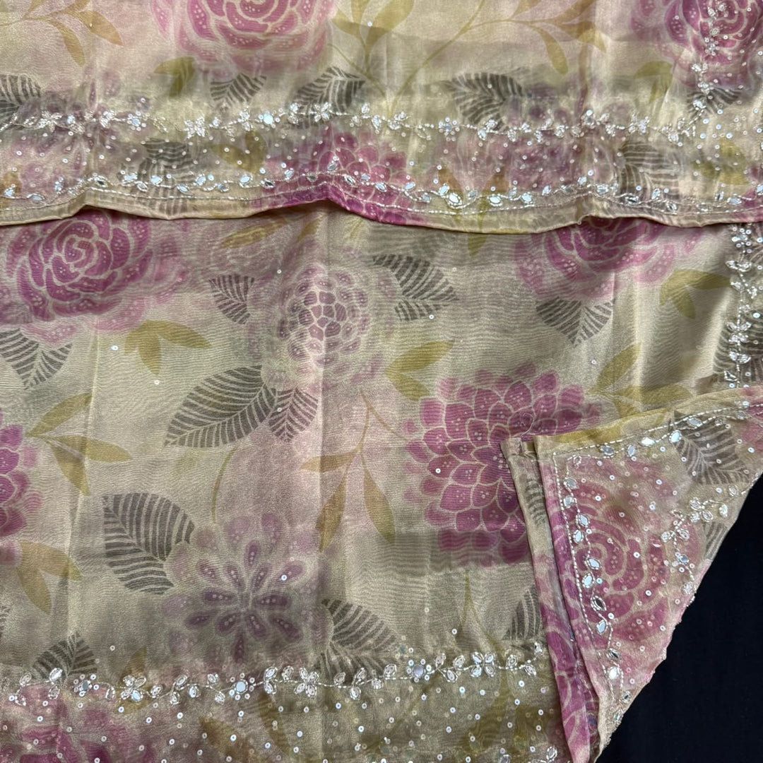 Luxury Glass Tissue Mirror, Sequins & Cutdana Work Unstitched Suit Set - KF00302 - C