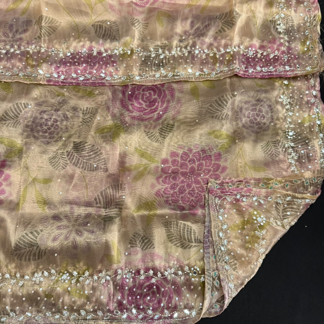 Luxury Glass Tissue Mirror, Sequins & Cutdana Work Unstitched Suit Set - KF00302 - A