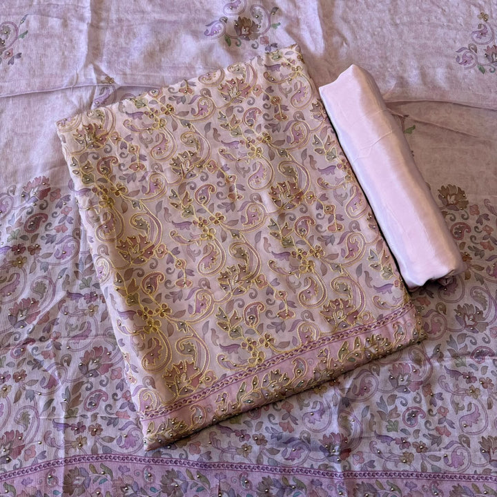 Viscose Crepe Printed Aari Work Unstitched Suit Set - SL1603 - C