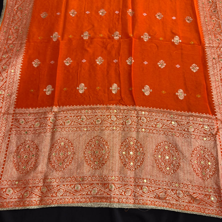 Dola Silk Bandhani Zari Mirror Work Unstitched Suit Set - D13147 - 2