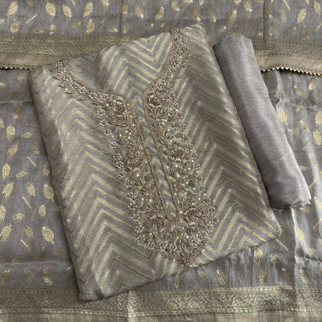 Dola Silk Dabka, Sequin & Zari Work Unstitched Suit Set - D12795 - A1