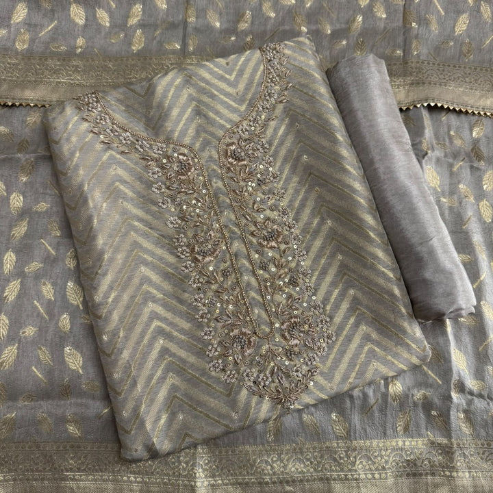 Dola Silk Dabka, Sequin & Zari Work Unstitched Suit Set - D12795 - A1