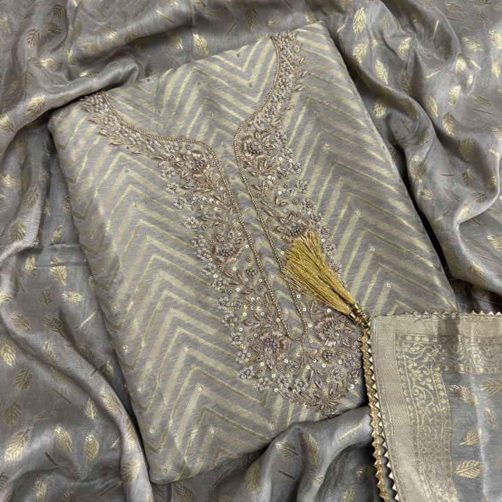 Dola Silk Dabka, Sequin & Zari Work Unstitched Suit Set - D12795 - A1