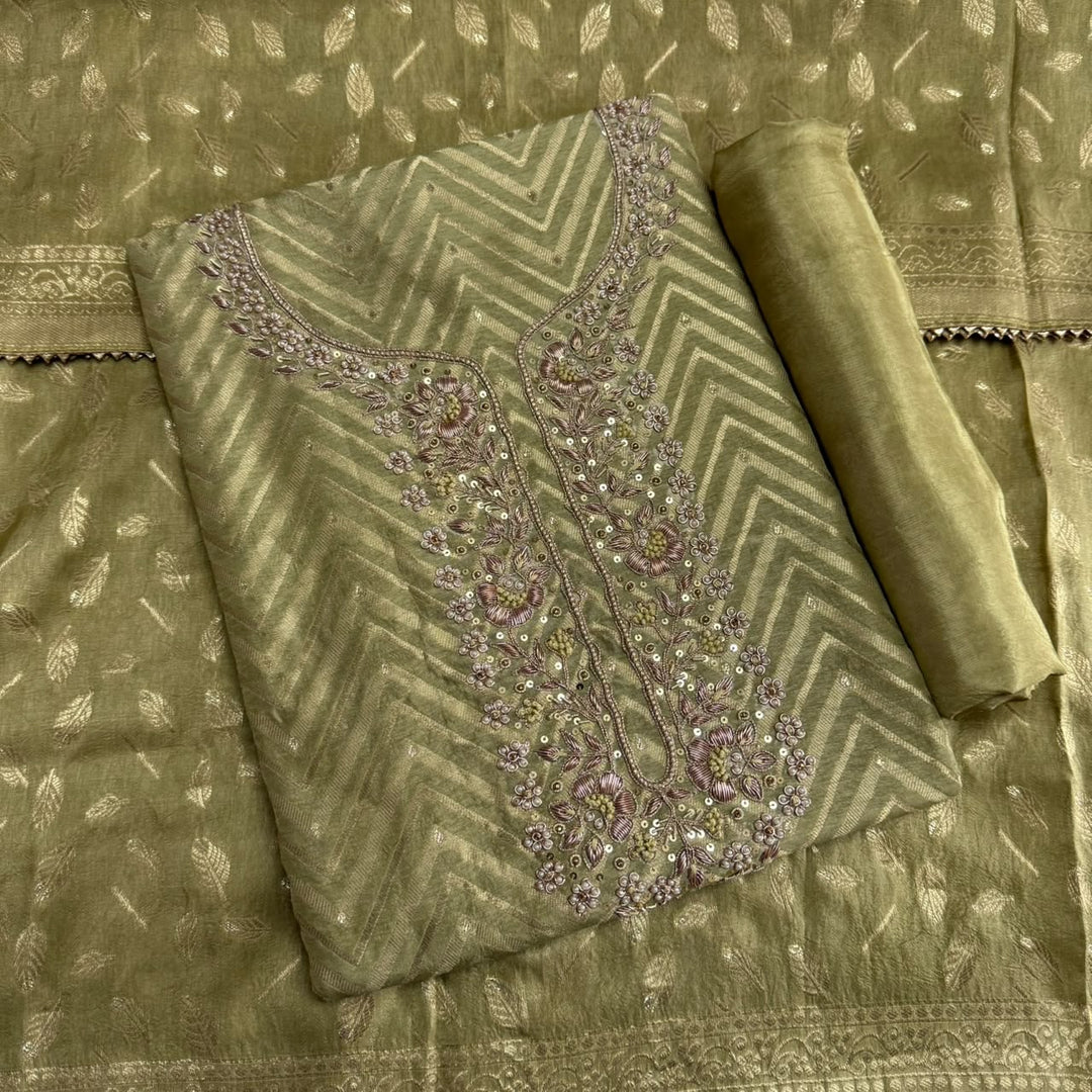 Dola Silk Dabka, Sequin & Zari Work Unstitched Suit Set - D12795 - A2