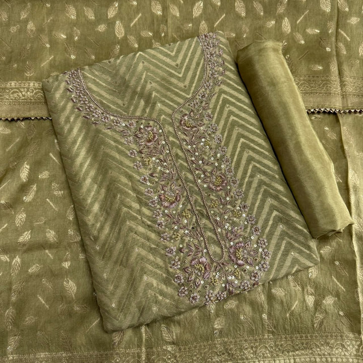 Dola Silk Dabka, Sequin & Zari Work Unstitched Suit Set - D12795 - A2