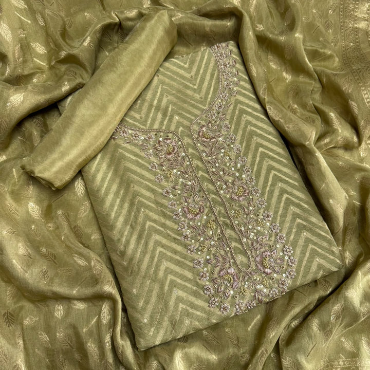 Dola Silk Dabka, Sequin & Zari Work Unstitched Suit Set - D12795 - A2