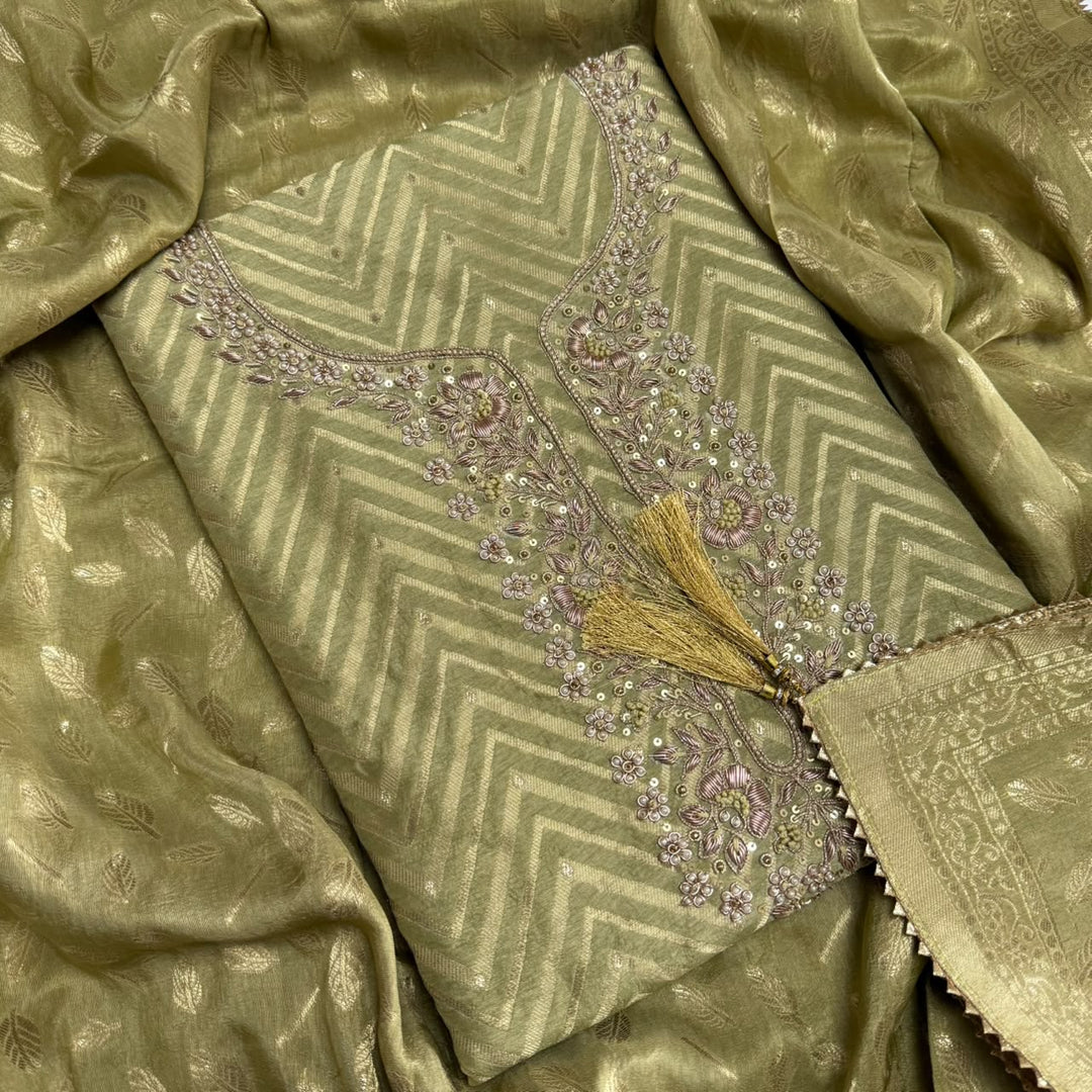 Dola Silk Dabka, Sequin & Zari Work Unstitched Suit Set - D12795 - A2
