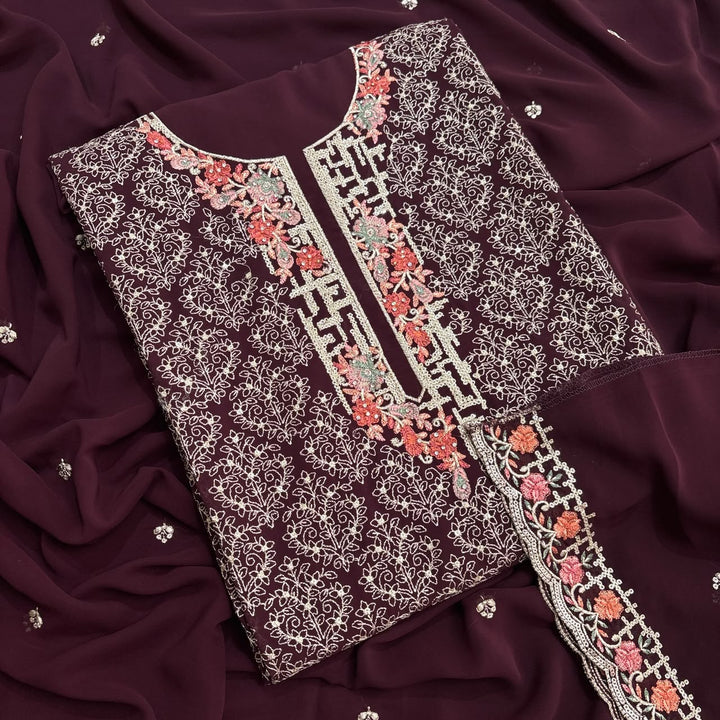 Beautiful Georgette Thread Work Unstitched Suit Set - 0010419 - A