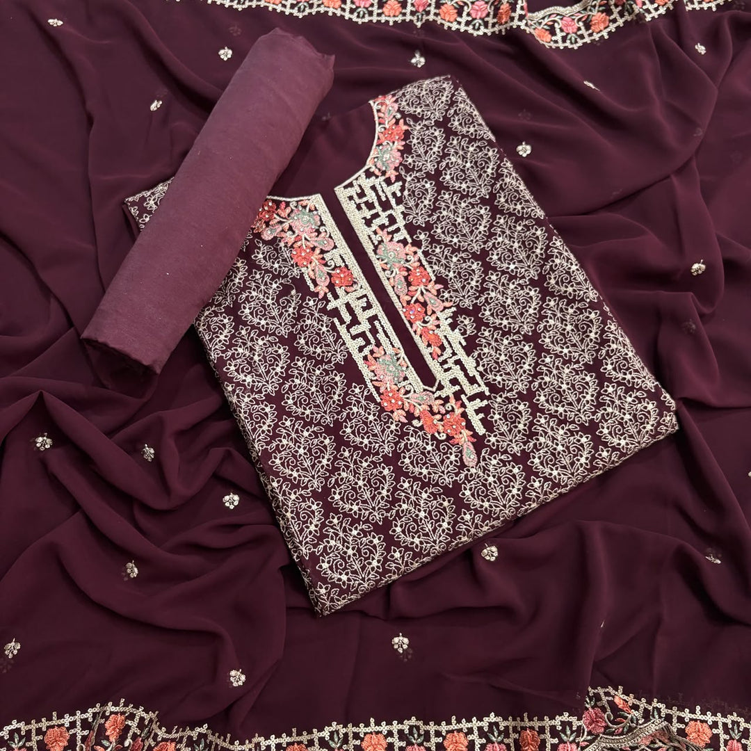 Beautiful Georgette Thread Work Unstitched Suit Set - 0010419 - A