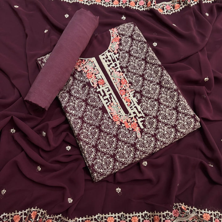 Beautiful Georgette Thread Work Unstitched Suit Set - 0010419 - A
