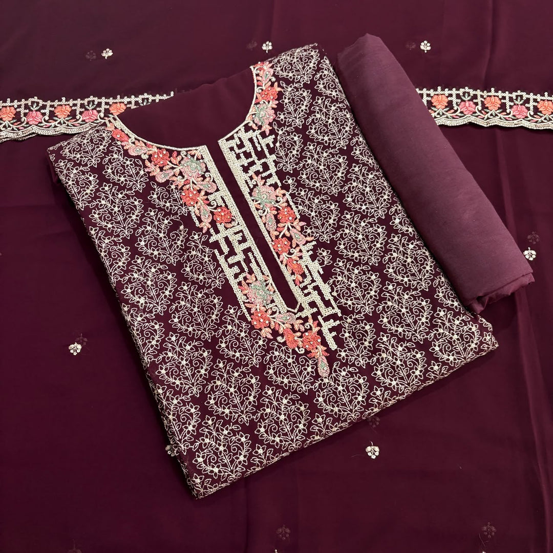 Beautiful Georgette Thread Work Unstitched Suit Set - 0010419 - A
