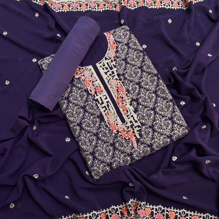 Beautiful Georgette Thread Work Unstitched Suit Set - 0010419 - B