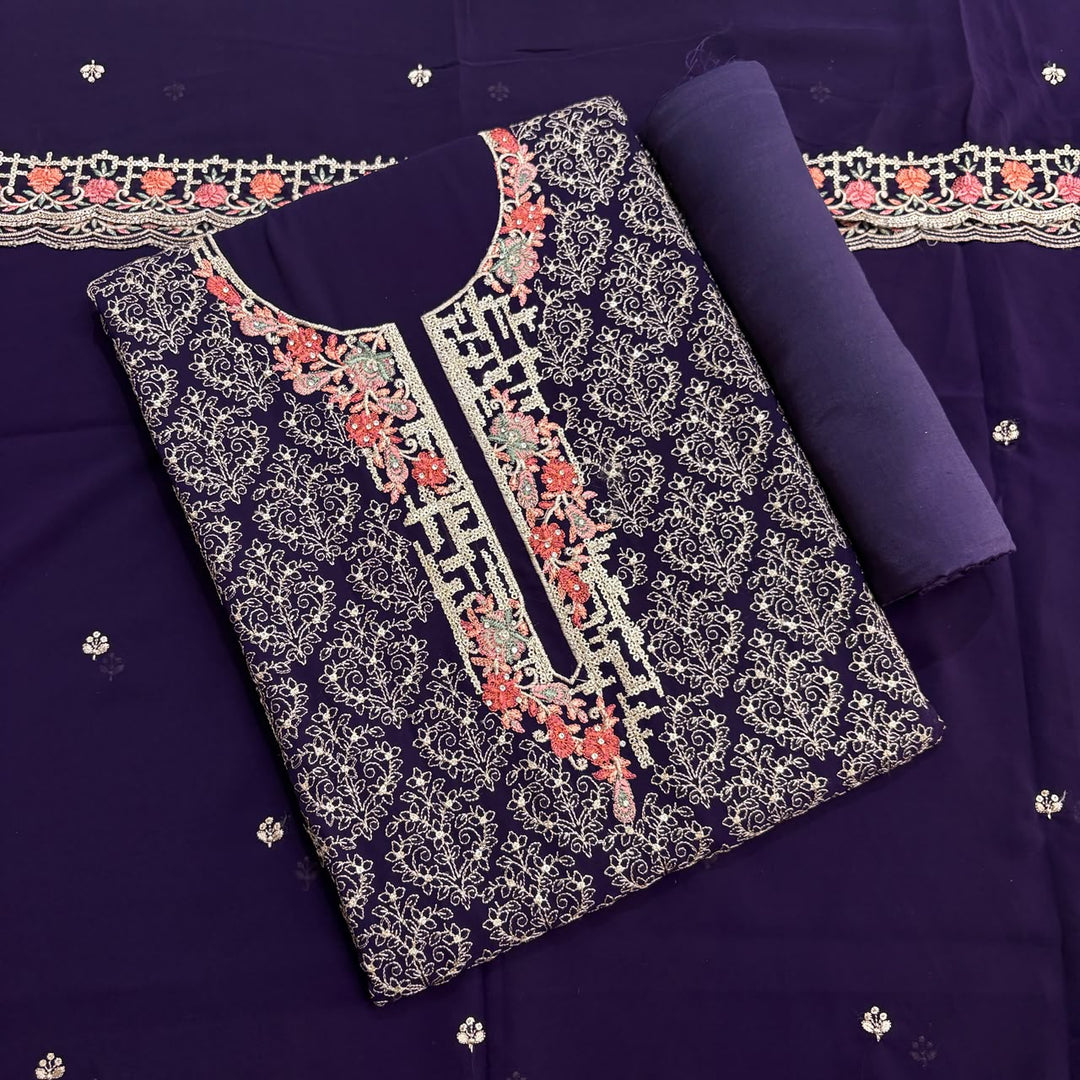 Beautiful Georgette Thread Work Unstitched Suit Set - 0010419 - B